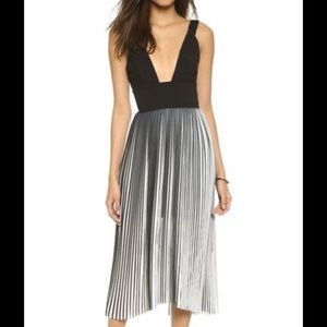Nicholas Sleeveless Deep V Pleated Midi Dress